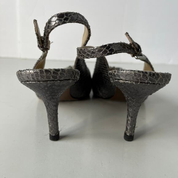 Adrienne Vittadini Surya Slingback Shoes Sz 6M Snake Skin Crystals Pewter Glam - Picture 13 of 15